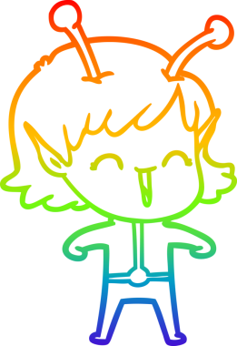 Gökkuşağı gradyan çizgi çizimi bir insan tarafından çizilmiş uzaylı bir kızın gülüşü.