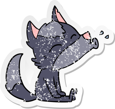 Bir insan tarafından çizilmiş uluyan kurt çizgi filminin sıkıntılı çıkartması.