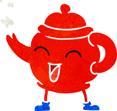 Bir insan tarafından çizilmiş mavi çay demliğinin retro karalaması.