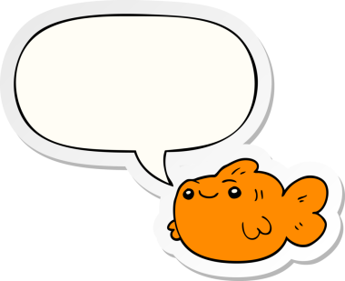 Bir insan tarafından çizilmiş balon çıkartmalı karikatür balığı.