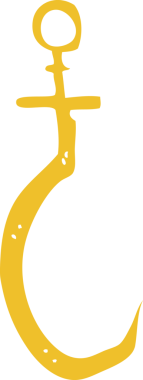 Bir insan tarafından çizilmiş düz renkli balık kancası.