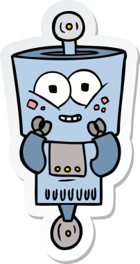 Bir insan tarafından çizilmiş mutlu çizgi film robotunun çıkartması.