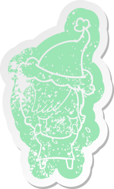 Bir insan tarafından çizilmiş Noel Baba şapkası takan ağlayan bir kızın garip karikatürü.