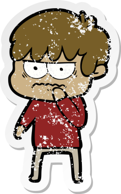 Bir insan tarafından çizilmiş kızgın bir çizgi film çocuğunun sıkıntılı çıkartması.