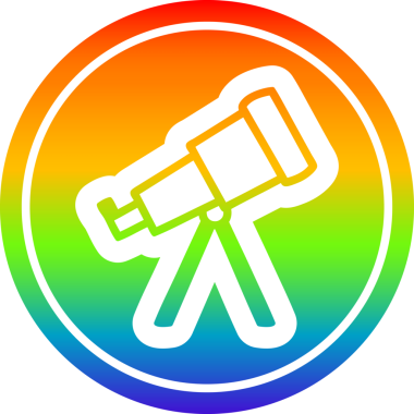 Gökkuşağı gradyan bir insan tarafından çizilmiş astronomi teleskobu dairesel simgesi