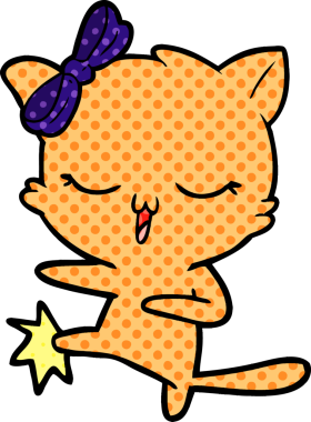 Bir insan tarafından çizilmiş kafasında yay olan çizgi film kedisi.