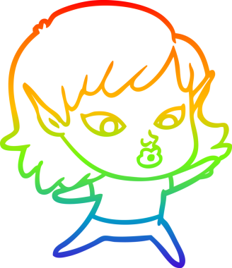 Gökkuşağı gradyan çizgisi bir insan tarafından çizilmiş güzel bir elf kızı çizimi