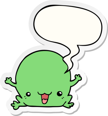 Bir insan tarafından çizilmiş konuşma balonu çıkartmalı karikatür kurbağası.