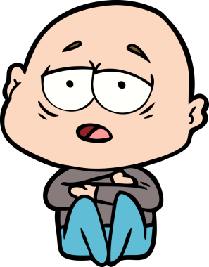 Bir insan tarafından çizilmiş yorgun, kel bir adam.