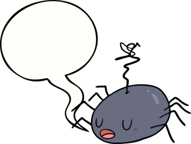 Bir insan tarafından çizilmiş konuşma balonlu cadılar bayramı örümceği çizgi filmi.