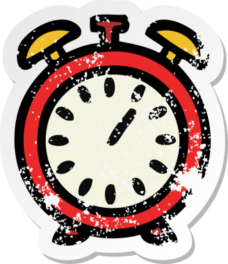 Bir insan tarafından çizilmiş sevimli bir çizgi film çalar saatinin sıkıntılı çıkartması.