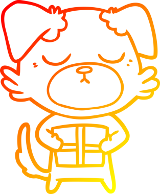 Bir insan tarafından çizilmiş Noel hediyeli şirin bir köpeğin sıcak çizgi çizimi.