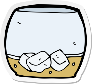 Bir insan tarafından çizilmiş bardakta viski karikatürü çıkartması.