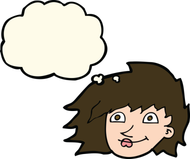 Bir insan tarafından çizilmiş düşünce baloncuklu kadın yüzü.