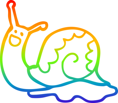 Gökkuşağı gradyan çizgisi bir insan tarafından çizilmiş şirin bir salyangoz çizimi