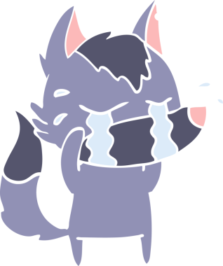 Bir insan tarafından çizilmiş düz renkli ağlayan kurt resmi.