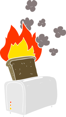 Bir insan tarafından çizilmiş yanmış tostun düz renk çizimi