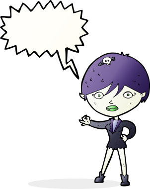 Bir insan tarafından çizilmiş konuşma balonu olan vampir kız.