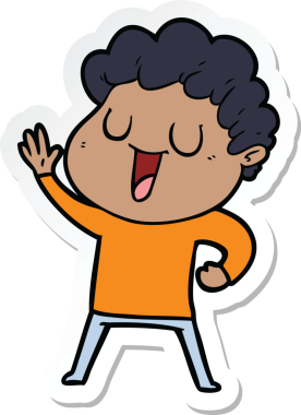 Bir insan tarafından çizilmiş el sallayan bir karikatür adamın çıkartması.