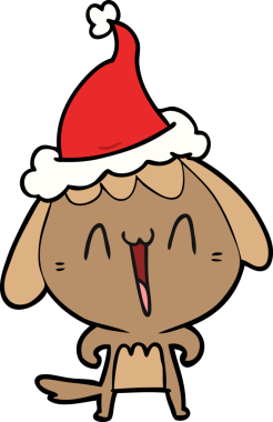 Bir insan tarafından çizilmiş Noel Baba şapkası takan bir köpeğin çizimi.
