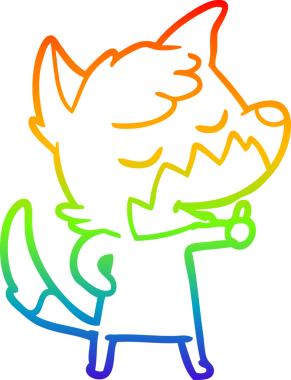 Dost canlısı bir tilkinin çizdiği gökkuşağı gradyan çizgisi. Bir insan tarafından çizilmiş başparmak işareti.