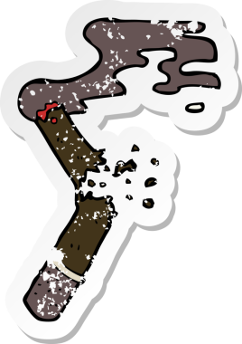 Bir insan tarafından çizilmiş kırık bir sigaranın retro sıkıntılı yapıştırması.