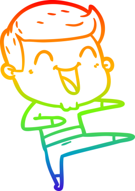 Gökkuşağı gradyan çizgi çizimi bir insan tarafından çizilmiş gülen bir karikatür adam