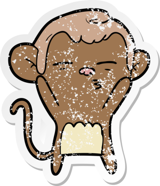 Bir insan tarafından çizilmiş şüpheli bir maymunun sıkıntılı çıkartması.