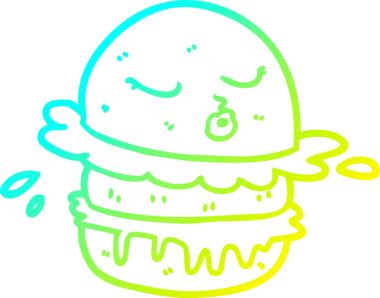 Bir insan tarafından çizilmiş soğuk gradyan çizgi çizgi film fast food burgeri.