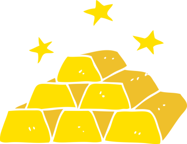 bir insan tarafından çizilmiş altın külçelerinin düz renk çizimi