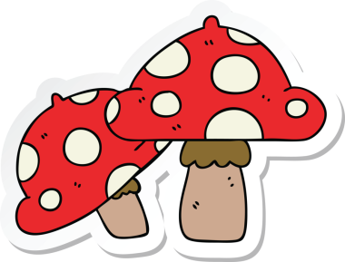 Bir insan tarafından çizilmiş garip bir el mantarı çıkartması.