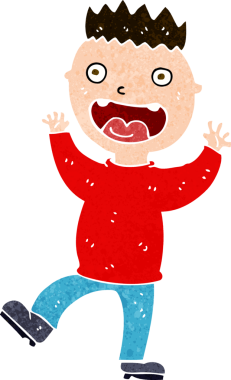 Bir insan tarafından çizilmiş çılgın, mutlu bir adam.