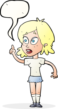 Bir insan tarafından çizilmiş konuşma balonuyla soru soran karikatür kadını.