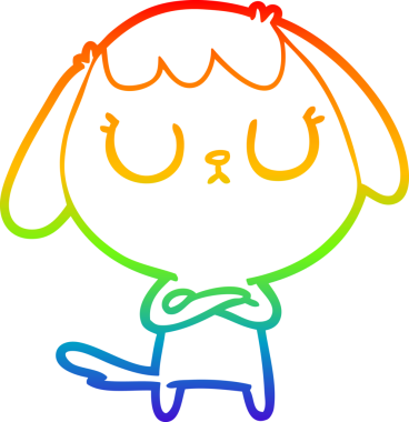 Gökkuşağı gradyan çizimi. Bir insan tarafından çizilmiş şirin bir köpek çizimi.