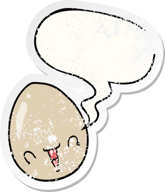 Konuşma baloncuğu olan karikatür yumurtası bir insan tarafından çizilmiş sıkıntılı eski bir çıkartma