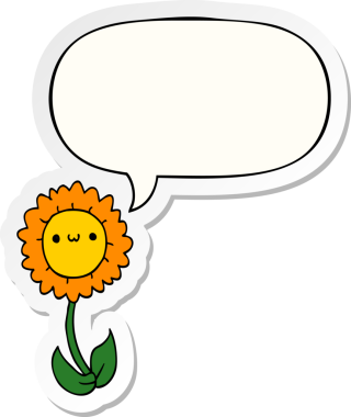 Bir insan tarafından çizilmiş baloncuk çıkartmalı karikatür çiçeği.