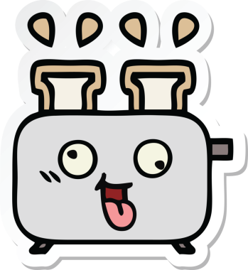 Bir insan tarafından çizilmiş bir tost makinesinin şirin bir karikatürü.