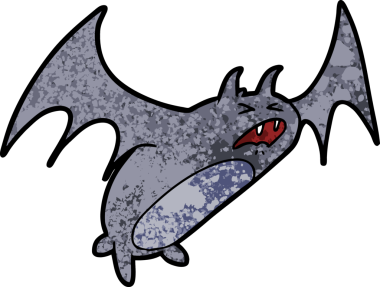 Bir insan tarafından çizilmiş ürkütücü çizgi film yarasası.