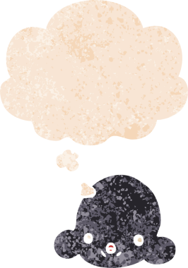 Düşünce baloncuklu karikatür bulutu grunge sıkıntılı retro desen bir insan tarafından çizilmiş