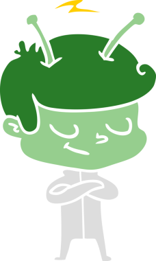 Bir insan tarafından çizilmiş düz renkli çizgi film uzay adamı.