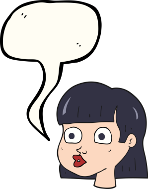 Bir insan tarafından çizilmiş serbest konuşma balonu kadın yüzü.