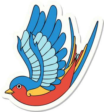 Bir insan tarafından çizilmiş geleneksel bir kırlangıç stili dövme çıkartması.