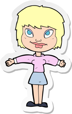 Bir insan tarafından çizilmiş açık amrs yazılı bir karikatür kadın çıkartması.