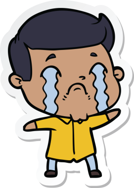 Bir insan tarafından çizilmiş, ağlayan bir çizgi film karakterinin çıkartması.