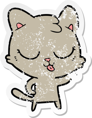 Bir insan tarafından çizilmiş mutlu çizgi film kedisinin sıkıntılı çıkartması.