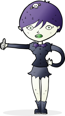 Bir insan tarafından çizilmiş başparmak işareti veren vampir kız.