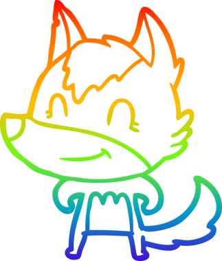 Gökkuşağı gradyan çizgisi. Bir insan tarafından çizilmiş dost bir kurt çizgi filmi.