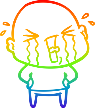 Bir insan tarafından çizilmiş ağlayan kel bir adamın çizgi çizimi.