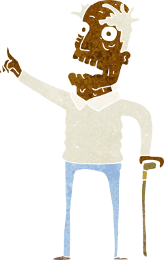 Bir insan tarafından çizilmiş bastonlu yaşlı bir adam.