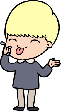 Çizgi filmci çocuk bir insan tarafından çizilmiş dili dışarı çıkarıyor.